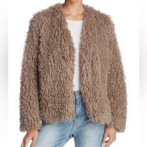Faux shearling open jacket with pockets